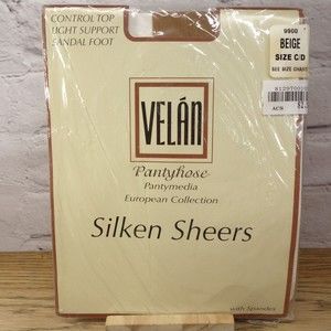 Velan Silken Sheers Control Top Light Support Beige Size C/D Pantyhose